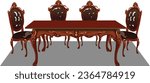 Elite dining table illustration. Vintage dinning table vector art illustration. Stylish dining table set illustration. 