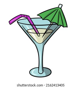 Elite drink decorated with umbrellas and tubes, summer drinks, freshness, vector illustration