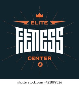 Elite Fitness Center -  emblem or logo with original lettering. Vector print for t-shirt or gym interior.