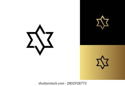 Elite Geometric Letter S Monogram Hexagram Star Logo Template. Letters MSM David Star Logo Concept. 