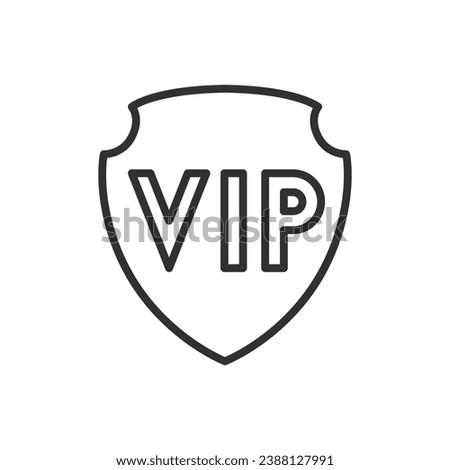 Elite security status, linear icon. Privileges and special status. Shield with VIP. Line with editable stroke