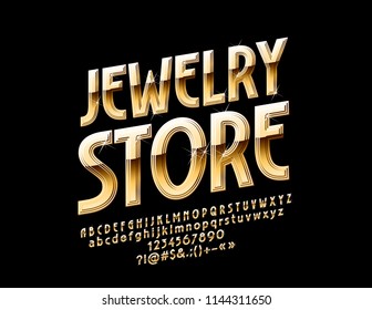 Elite Set of Golden Alphabet Letters and Numbers. Vector Logotype with Text Jewerly Store.