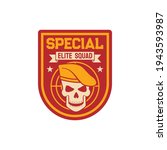 Elite special squad navy marine maritime or aviation forces isolated patch on military officer uniform with skull in beret cap with target. Vector insignia of armed forces of naval and avian warfare