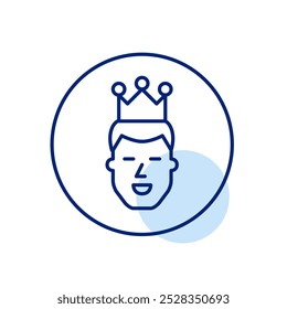Elite user. Man user avatar with a crown, representing a high level of engagement or contribution. Pixel perfect vector icon