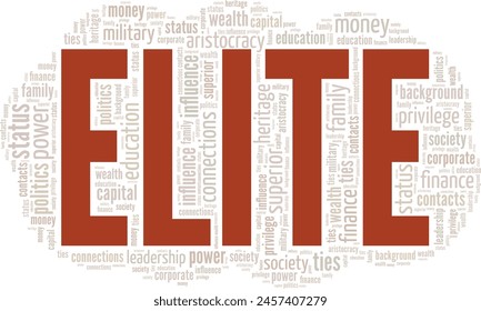 Diseño conceptual de nube de palabras de élite aislado sobre fondo blanco.