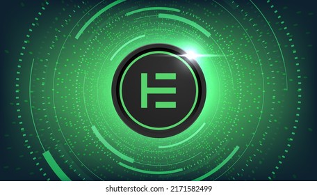 Elitium (EUM) crypto currency themed banner. EUM icon on modern black color background.