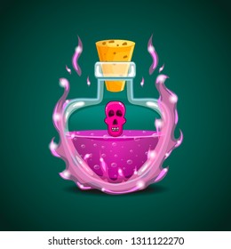 Elixir bottle with skull in magic smoke