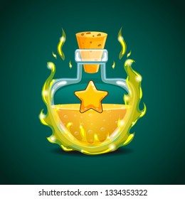 Elixir bottle with star in magic smoke
