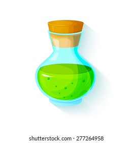 The elixir of Life, icon of the game equipment, bottle with green liquid, vector illustration