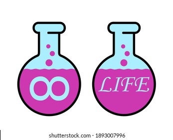 Elixir of life - magical drink and potion of longevity, youthfulness and stoppage of ageing and aging. Vector illustration isolated on white. 