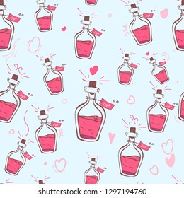 elixir of love. seamless pattern hearts. print, website, design, textiles, ceramics, fabrics print postcard packaging, wallpaper, Fabric design background wrapping vector Valentine's Day