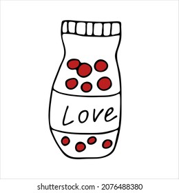 El elixir del amor. Ilustración vectorial en estilo doodle, aislada en un fondo blanco. Imagen de una poción de amor para el Día de San Valentín para un mensaje de bienvenida, una postal.