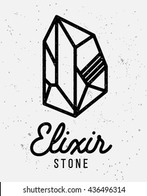 Elixir stone logo. Vector symbol of magic elixir. Textured logotype sing on white background. Great for t-shirt print design or poster.