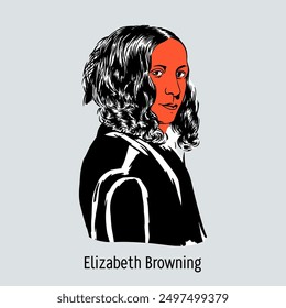 Elizabeth Browning is an English poet of the Victorian era. Hand drawn vector illustration