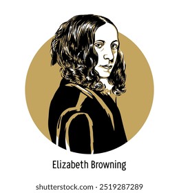 Elizabeth Browning foi uma poeta inglesa da era vitoriana. Ilustração de vetor desenhada à mão