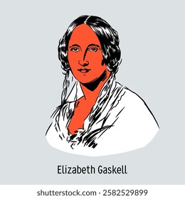 Elizabeth Gaskell was an English Victorian writer. Hand-drawn vector illustration