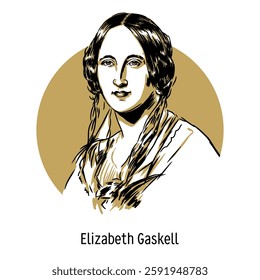 Elizabeth Gaskell was an English Victorian writer. Hand-drawn vector illustration