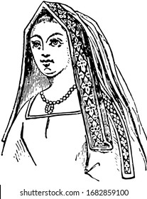 Elisabeth, Königin von Henry VII. ist ein eckiges Kopfkleid, Vintage-Linie Zeichnung oder Gravitation Illustration.