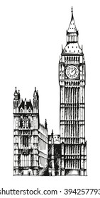 Elizabeth Tower (Big Ben) and Palace of Westminster vector illustration, landmark of London, England, UK