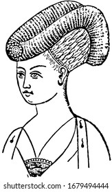 Elisabeth von York's Miter Head Dress in Buntglas in Little Malvern, Vintage-Linie Zeichnung oder Gravitation Illustration.