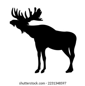 Elk with big antlers male. Silhouette picture. Animals in wild. Isolated on white background. Vector