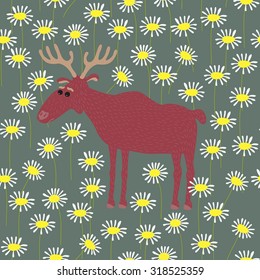 elk, daisies , pattern, carpet, vector