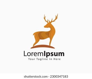 elk deer brown silhouette look back logo template illustration inspiration
