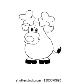 The Elk is funny cute fat. Black silhouettes on a white background for coloring. Cartoon Kawaii animal for the decoration of children's clothing, printing on cups, plates, fabrics. Design elements. 