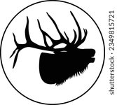 Elk head art on circle. Head of a Elk vector black and white.
