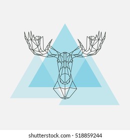 Elk head geometric lines silhouette isolated on white background. Vector design element illustration.