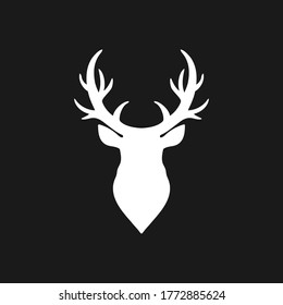 Elk head icon. Template logo design. Vector silhouette of deers head with antlers. Christmas symbol. Vector illustration. EPS 10