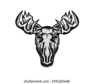 Elk head. Moose stylish head. Isolated vector illustration. Wild animal. Hunting logo. Tattoo tribal style.