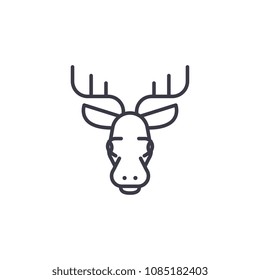 elk head vector line icon, sign, illustration on background, editable strokes