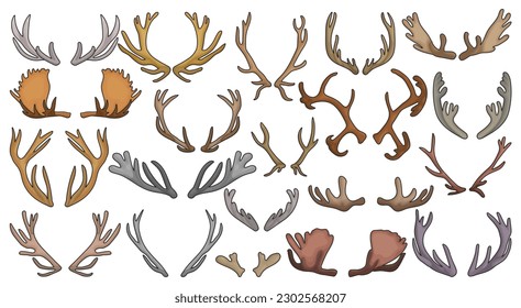 Elk horn crumbs vector color set icon. Vector illustration antler reindeer on white background. Isolated color set icon elk horn.