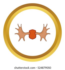Elk horns vector icon in golden circle, cartoon style isolated on white background
