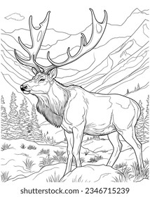 elk hunting coloring pages pro vector