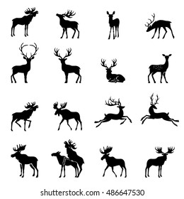 Elk Icon. Deer collection - vector silhouette. 