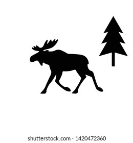 Elk Icon Illustration. Flat simple grey symbol on white background with shadow