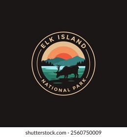 Elk Island National Park vector logo theme on dark background