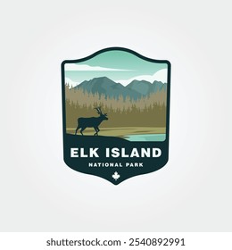 elk island national park vintage logo illustration design, canada national park vector patch design