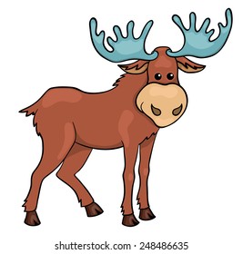 Elk isolated on white. Vector cartoon illustration.