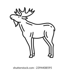 Elk largest of deers horned animal isolated wapiti Sweden animal thin line outline icon. Vector moose or reindeer. Big Swedish deer with antler