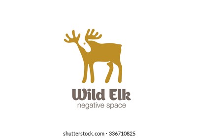 Elk Logo design vector template negative space style. Deer Logotype silhouette concept icon.