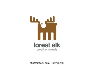 Elk Logo flat design vector template negative space style. 
Geometric Deer Logotype silhouette concept icon.