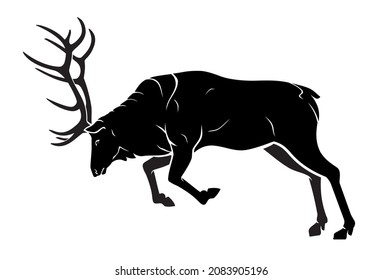 Elk Lunging, Wild Animal Silhouette