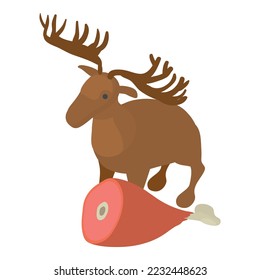 Elk meat icon isometric vector. Meat knuckle on background of elk animal con. Food theme