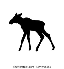 Elk Moose Calf Mammal Black Silhouette Animal. Vector Illustrator.