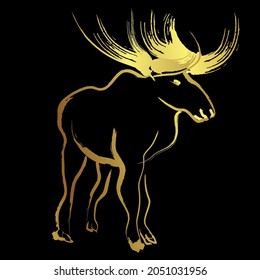 Elk, Moose Deer Wildlife Stencils ,Golden Brush paint stroke over black background