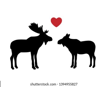 Elk moose love mammal black silhouette animal. Vector Illustrator