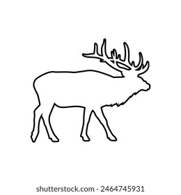 Elk or moose silhouette, outline icon vector. Elk icon. Livestock concept. Moose sign on white background. Elk meat badge. Part of my game meat illustration collection. Hunt. Hunting